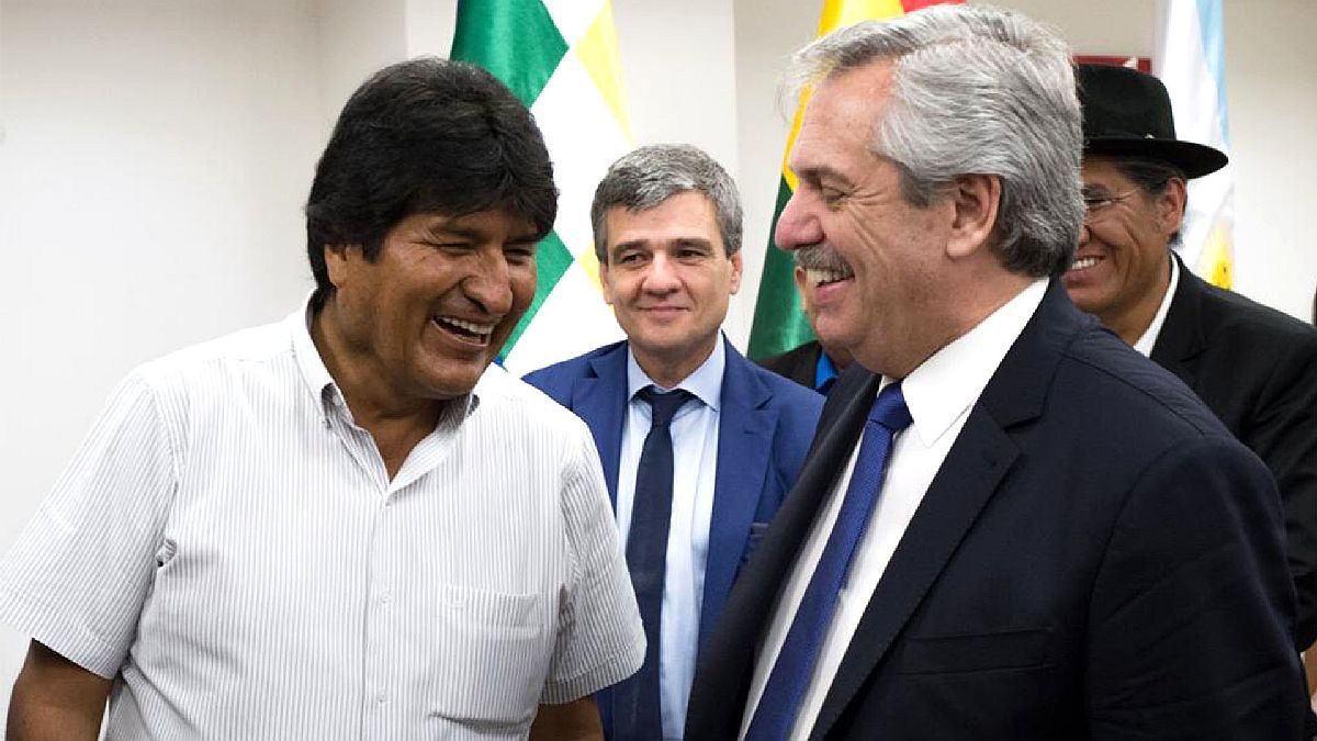 El boliviano Evo Morales junto al presidente Alberto Fernández