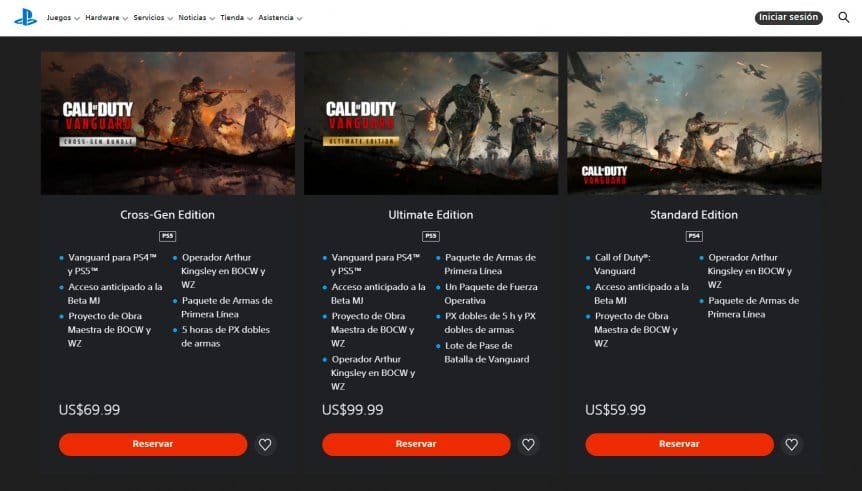 Call of Duty: Vanguard en la PS Store: precio y versiones disponibles.