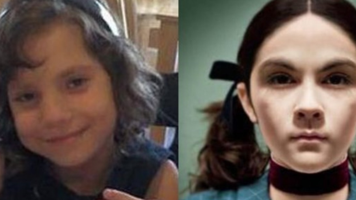 Natalia Grace, la mujer que simula ser una niña, y la imagen de la película de 2009. Natalia Grace, la mujer que simula ser una niña, y la imagen de la película de 2009.