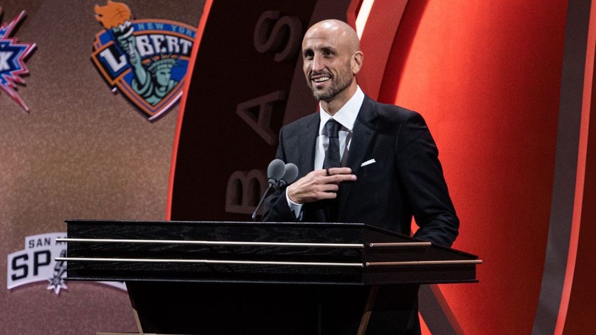 Manu Ginóbili brindó un extenso discurso en su inducción al Salón de la Fama de la NBA.