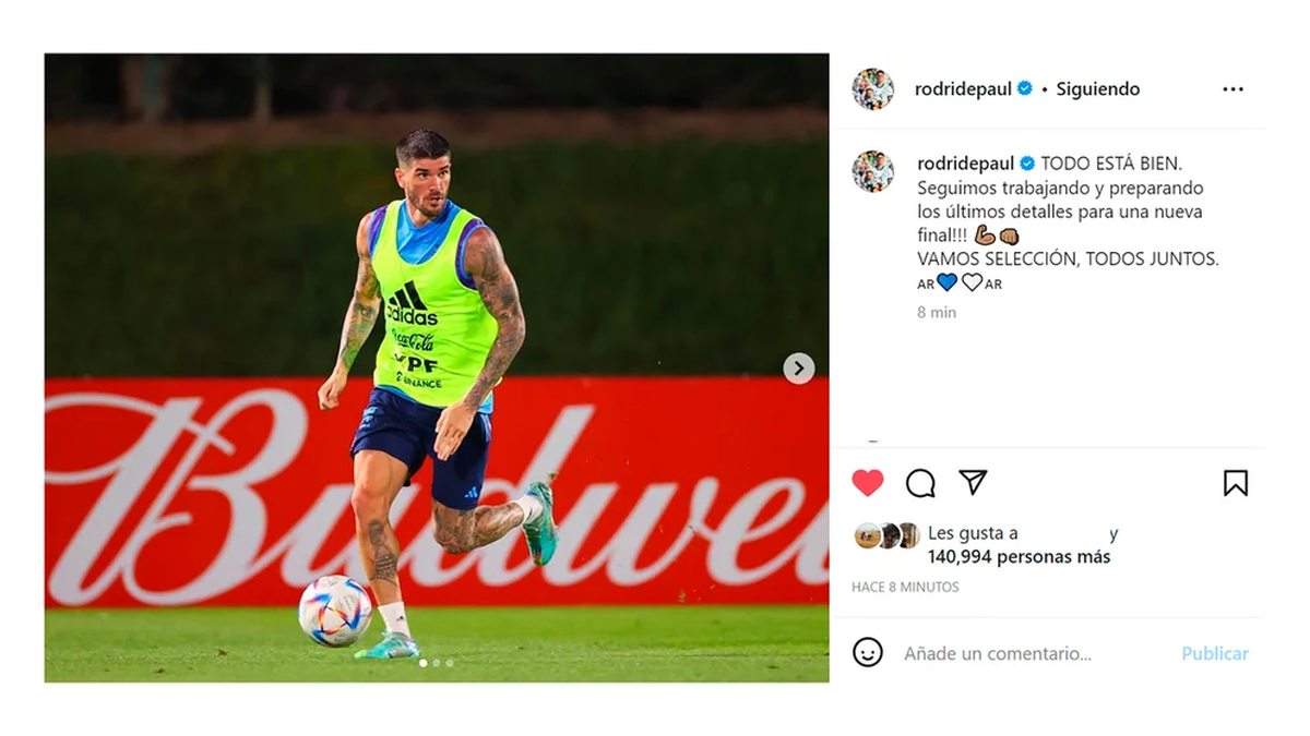 El posteo de Rodrigo De Paul en Instagram que trae alivio a los hinchas argentinos de cara al duelo con Países Bajos, por el Mundial Qatar 2022.