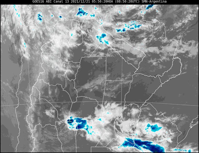 La imagen satelital muestra el avanece de inestabilidad en la provincia de Santa Fe.