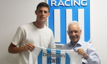 Germán Conti y su primera foto con la camiseta de Racing. Germán Conti y su primera foto con la camiseta de Racing.