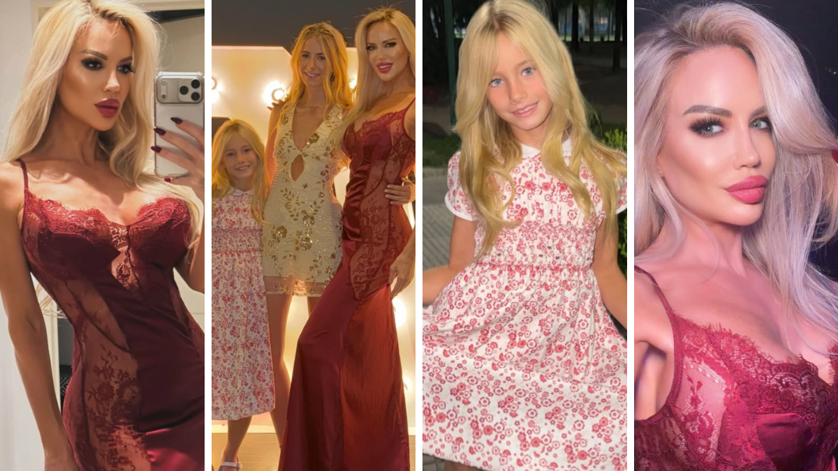 El impactante vestido bordó de Luli Salazar.