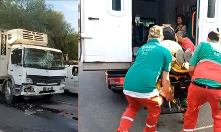Un camión chocó contra un colectivo y hay 18 heridos. Un camión chocó contra un colectivo y hay 18 heridos.
