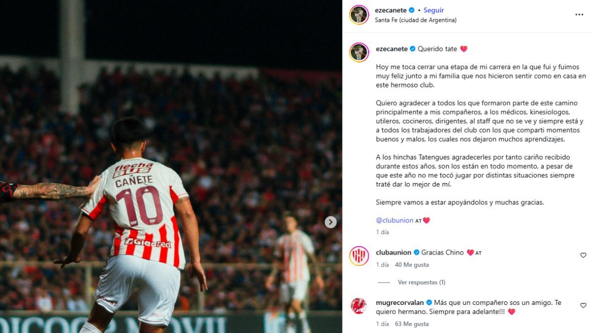 Ezequiel Ca&ntilde;ete se despidi&oacute; por instagram.