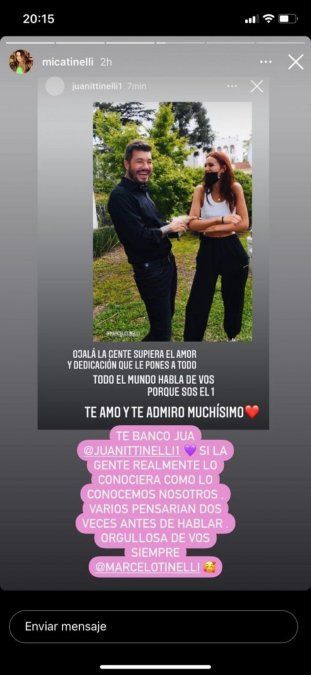 Juanita Tinelli no dudó en apoyar a su papá tras las críticas.