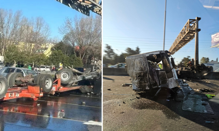 Fuerte accidente en avenida Panamericana: volcó un camión y una persona resultó herida Fuerte accidente en avenida Panamericana: volcó un camión y una persona resultó herida