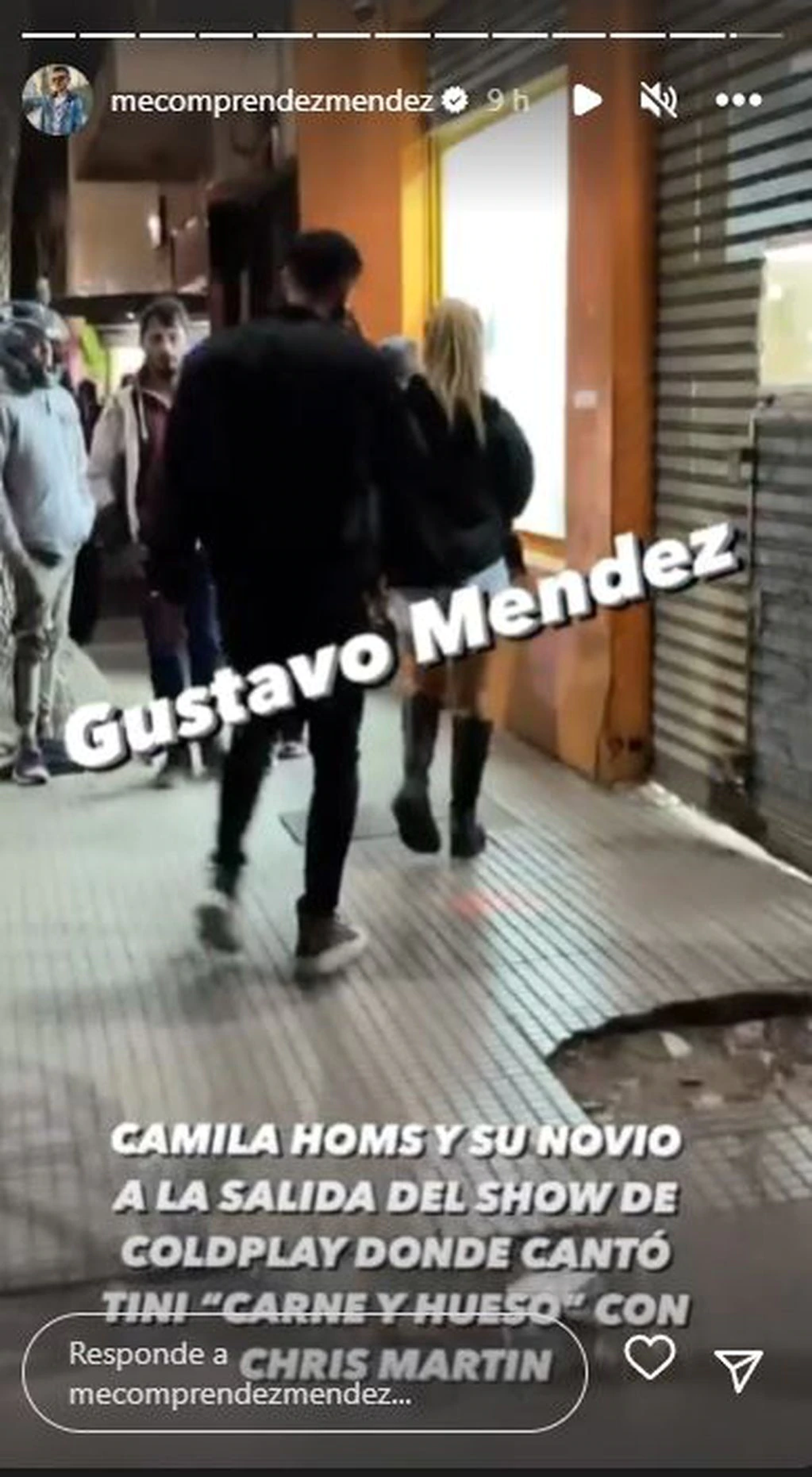Captura de la historia de Gustavo Mendez, en donde se ve a Camila Homs con su actual pareja