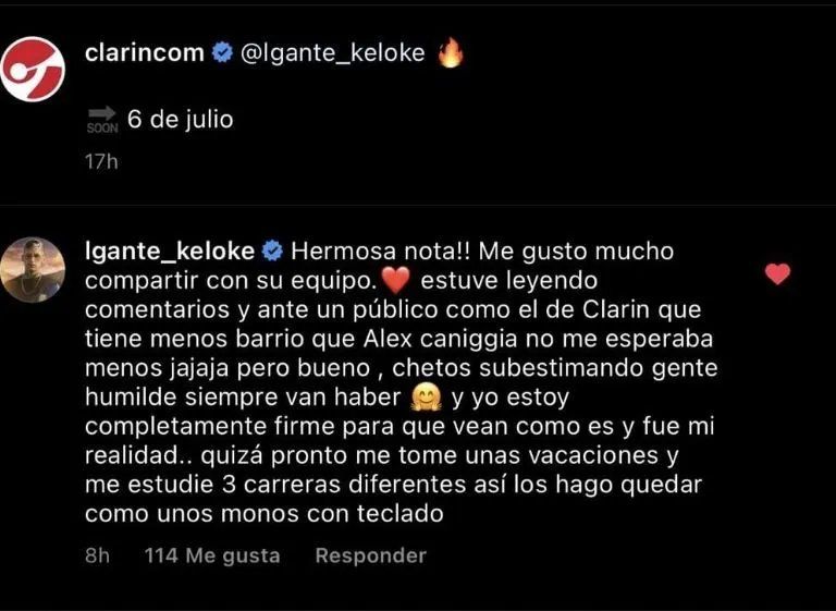 L-Gante le contestó a los haters en las redes.