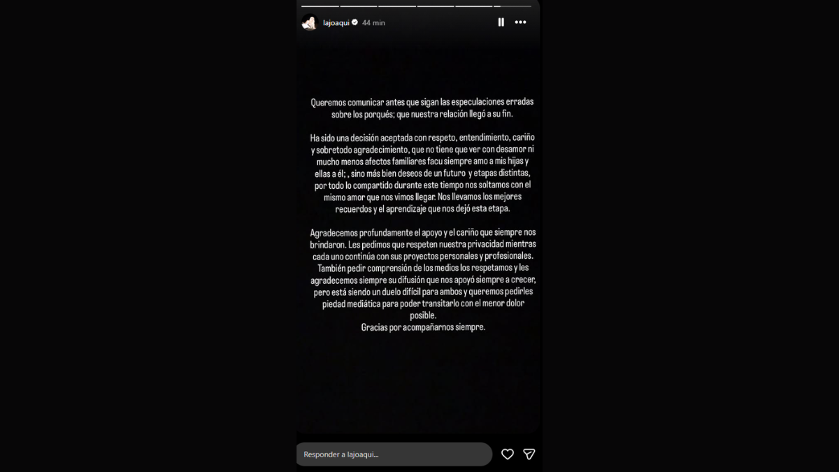La Joaqui confirmó el fin de su noviazgo con Luck Ra a través de un comunicado en Instagram. La Joaqui confirmó el fin de su noviazgo con Luck Ra a través de un comunicado en Instagram.