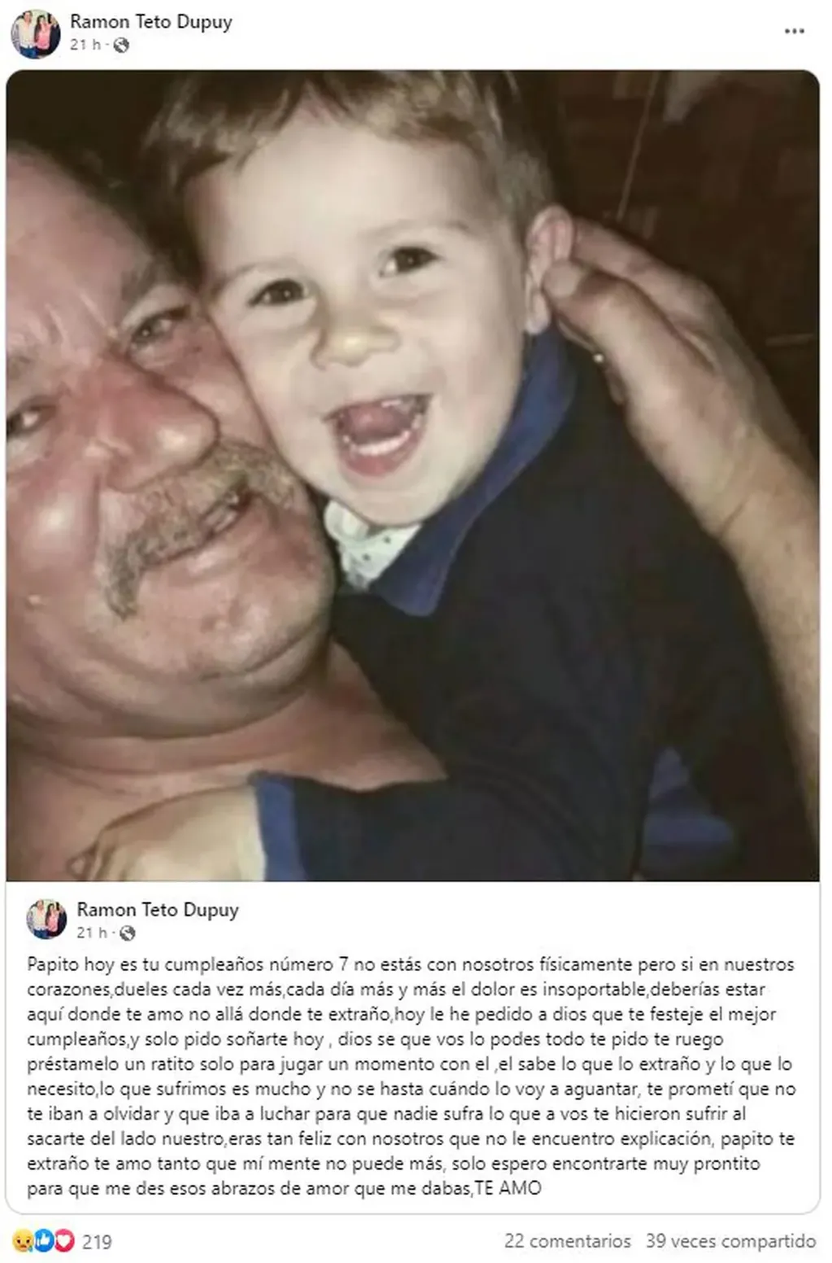 Lucio Dupuy cumpliría 7 años el 5 de julio, los sentidos posteos de su abuelo y su papá. Lucio Dupuy cumpliría 7 años el 5 de julio, los sentidos posteos de su abuelo y su papá.