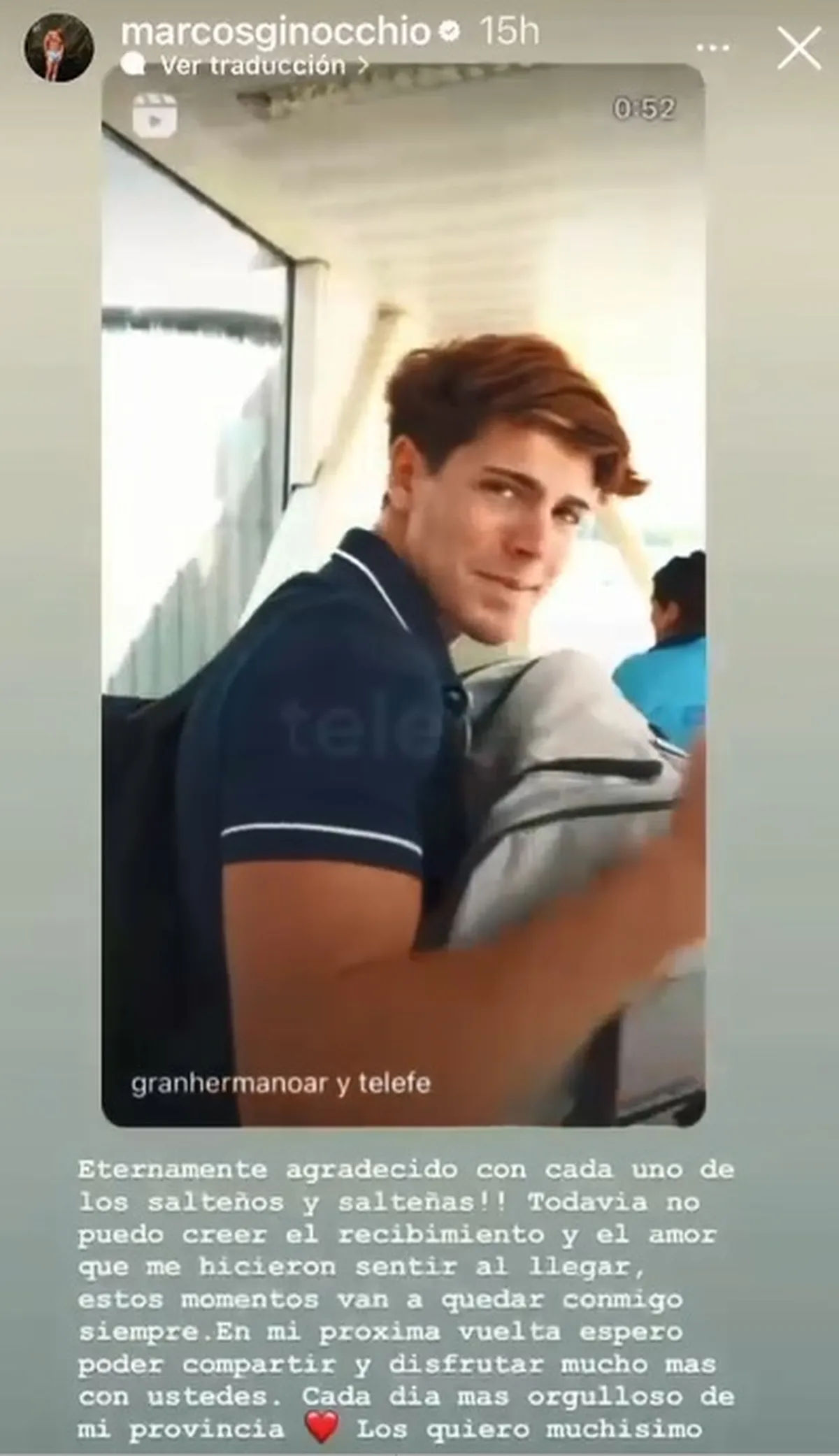 La carta de Marcos Ginocchio que conmovió a todos los salteños.