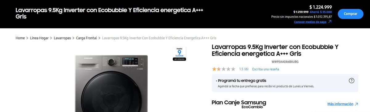 Cuánto cuesta el lavarropas Samsung. Cuánto cuesta el lavarropas Samsung.