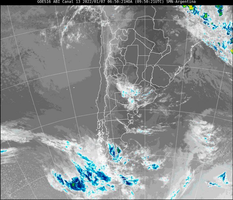 La imagen satelital del tiempo no mostraba nubosidad sobre la provincia de Santa Fe este viernes a las 06.50 horas.