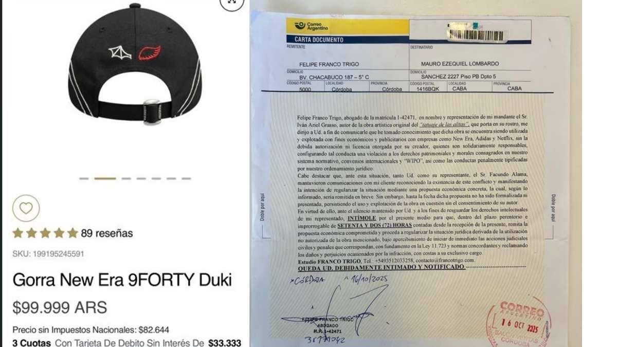 Iván, el tatuador de Duki, denunció que sus diseños fueron utilizados en merchandising oficial sin autorización. Iván, el tatuador de Duki, denunció que sus diseños fueron utilizados en merchandising oficial sin autorización.