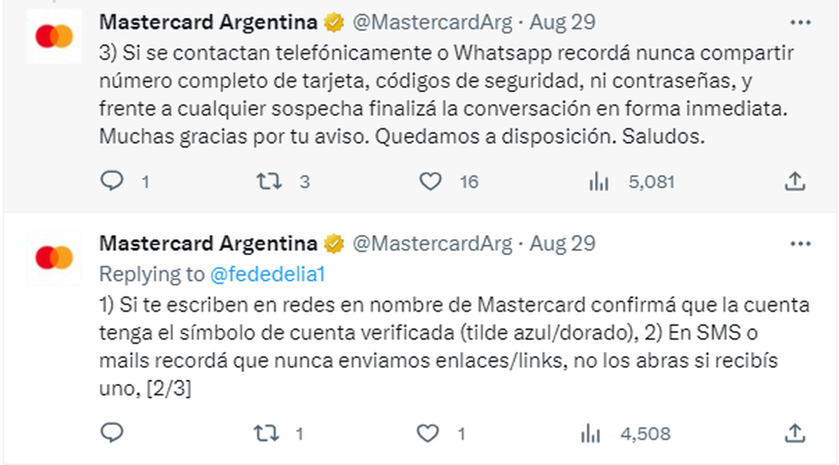 A raíz del intento de estafa a Federico D'Elía, Mastercard Argentina dio algunos consejos para evitar malos momentos. A raíz del intento de estafa a Federico D'Elía, Mastercard Argentina dio algunos consejos para evitar malos momentos.