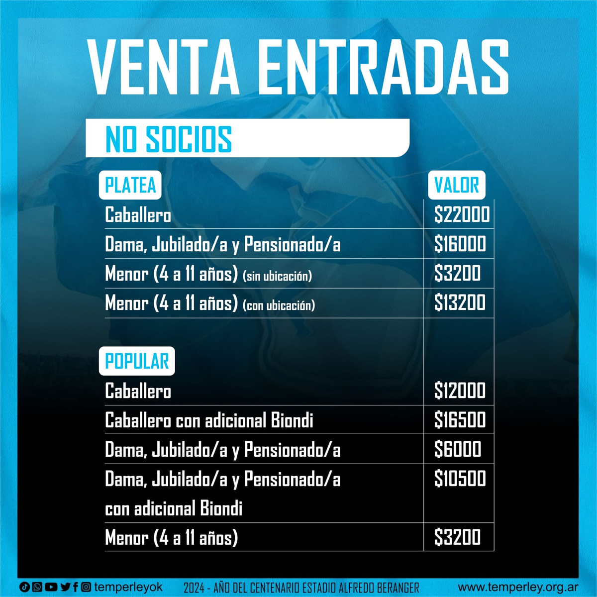 Cuánto cuesta ver Temperley vs. Colón por la Primera Nacional: quiere jugar a cancha llena. Cuánto cuesta ver Temperley vs. Colón por la Primera Nacional: quiere jugar a cancha llena.
