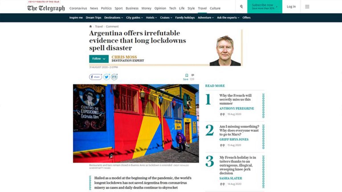 El diario brit&aacute;nico The Telegrapgh critic&oacute; la extensa cuarentena argentina y asegur&oacute; que traer&aacute;&nbsp;&ldquo;consecuencias nefastas&rdquo;&nbsp;y los&nbsp;&ldquo;efectos devastadores&rdquo;&nbsp;.