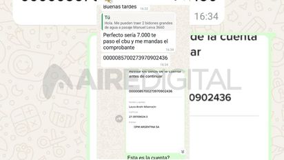 Pidió bidones de agua para el Centro de Jubilados de Barranquitas, le hackearon el whatsapp y estafaron a sus contactos