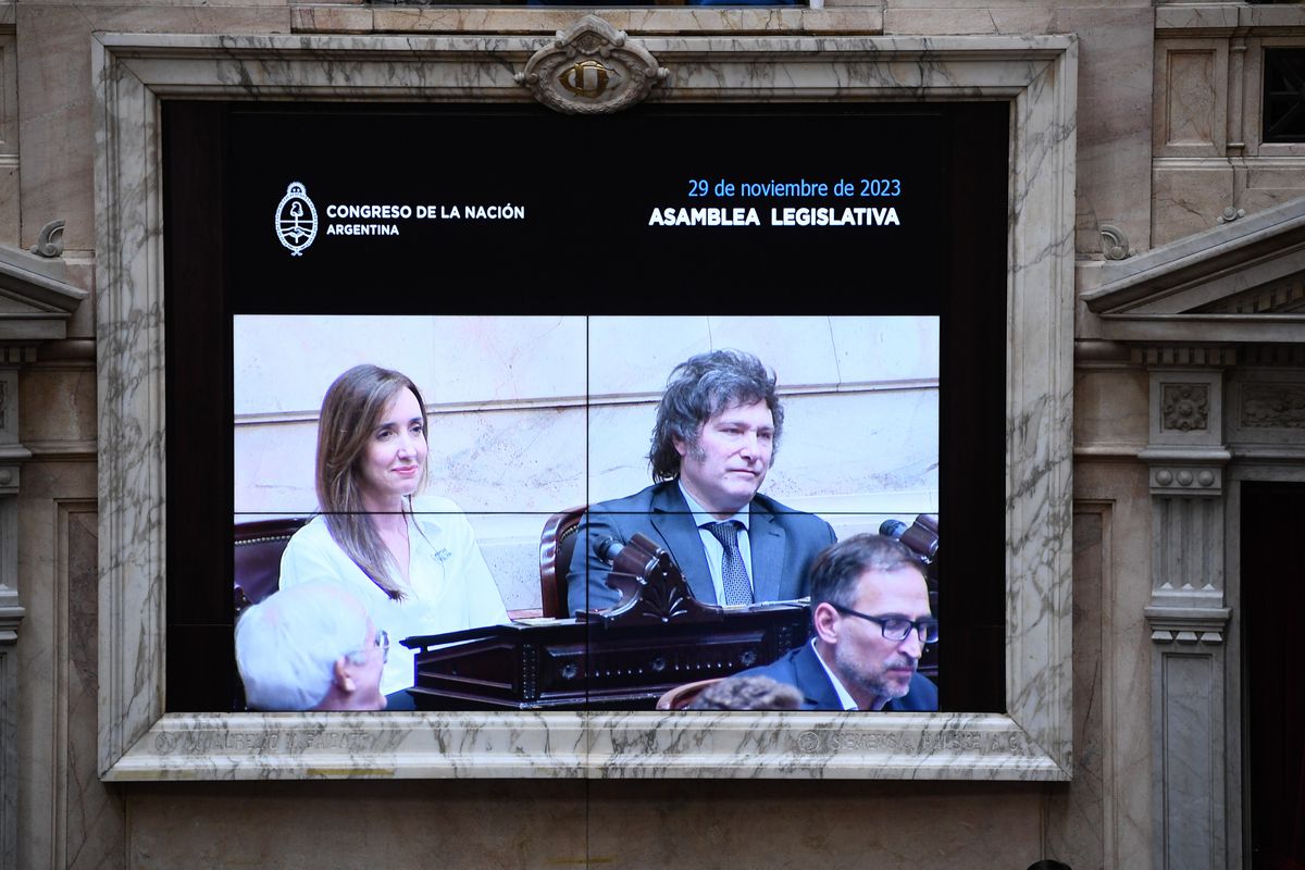 Javier Milei junto a Victoria Villarruel durante la asamblea legislativa que lo proclamó presidente.