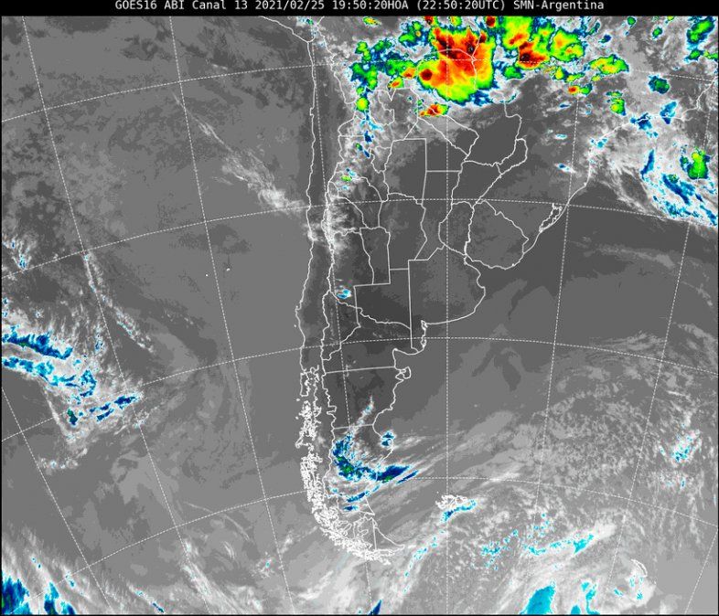 Imagen satelital del tiempo a las 19.50 horas del jueves.
