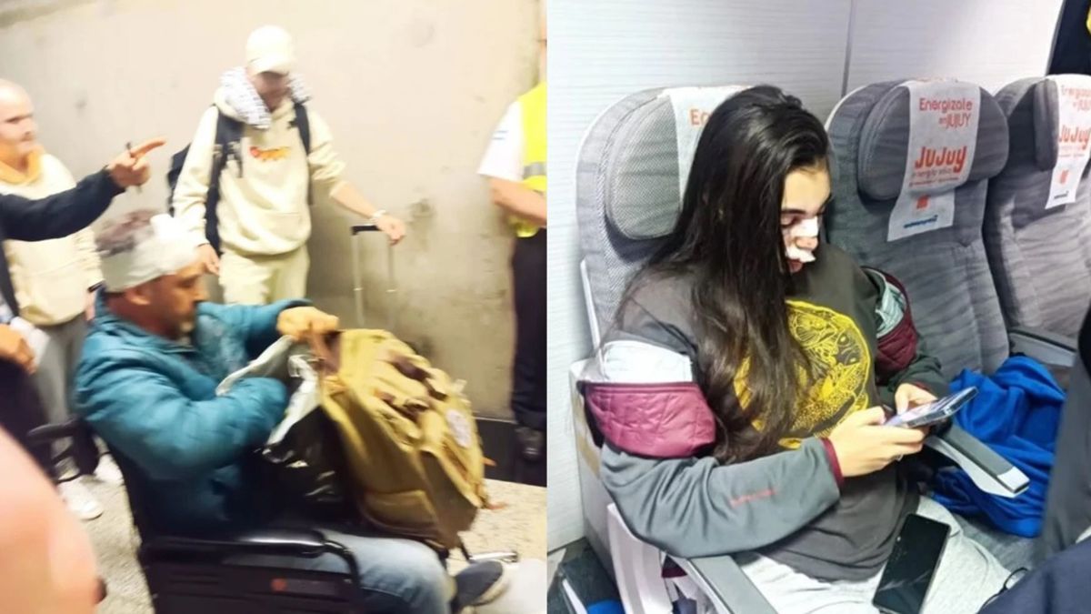 Así salían del avión algunos de los pasajeros heridos.