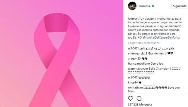 El mensaje de Messi en el Día Mundial del Cáncer de Mama