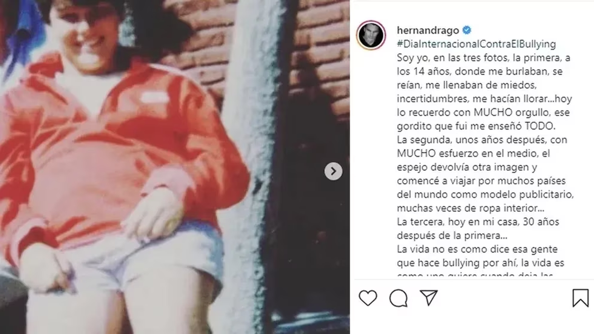 El posteo de Hernán Drago sobre el bullying escolar que compartió en 2020