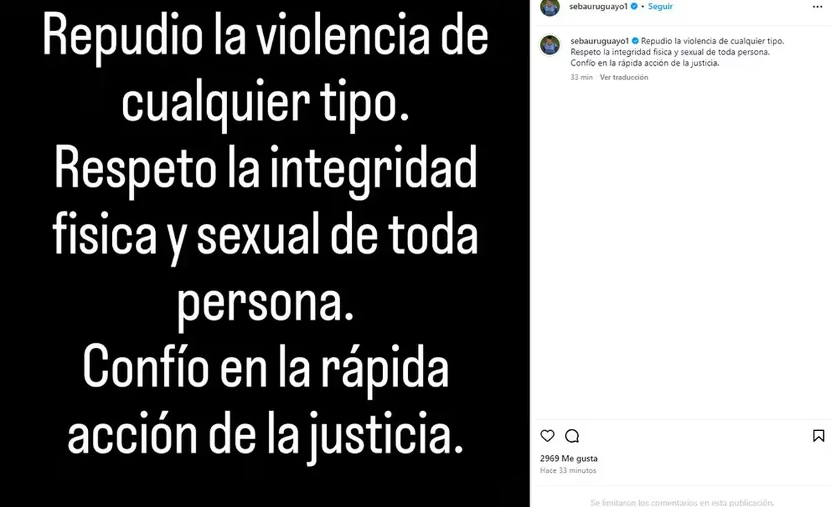 El mensaje de Sebastián Sosa luego de la denuncia de abuso sexual en su contra. El mensaje de Sebastián Sosa luego de la denuncia de abuso sexual en su contra.