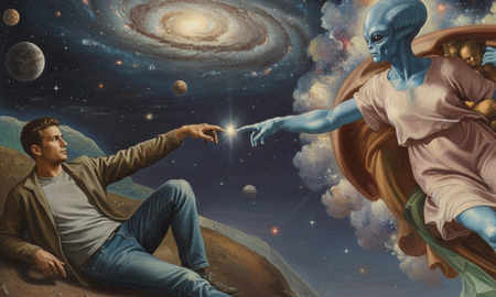 La creación de Adán, reinventada: el encuentro entre dos mundos. La creación de Adán, reinventada: el encuentro entre dos mundos.
