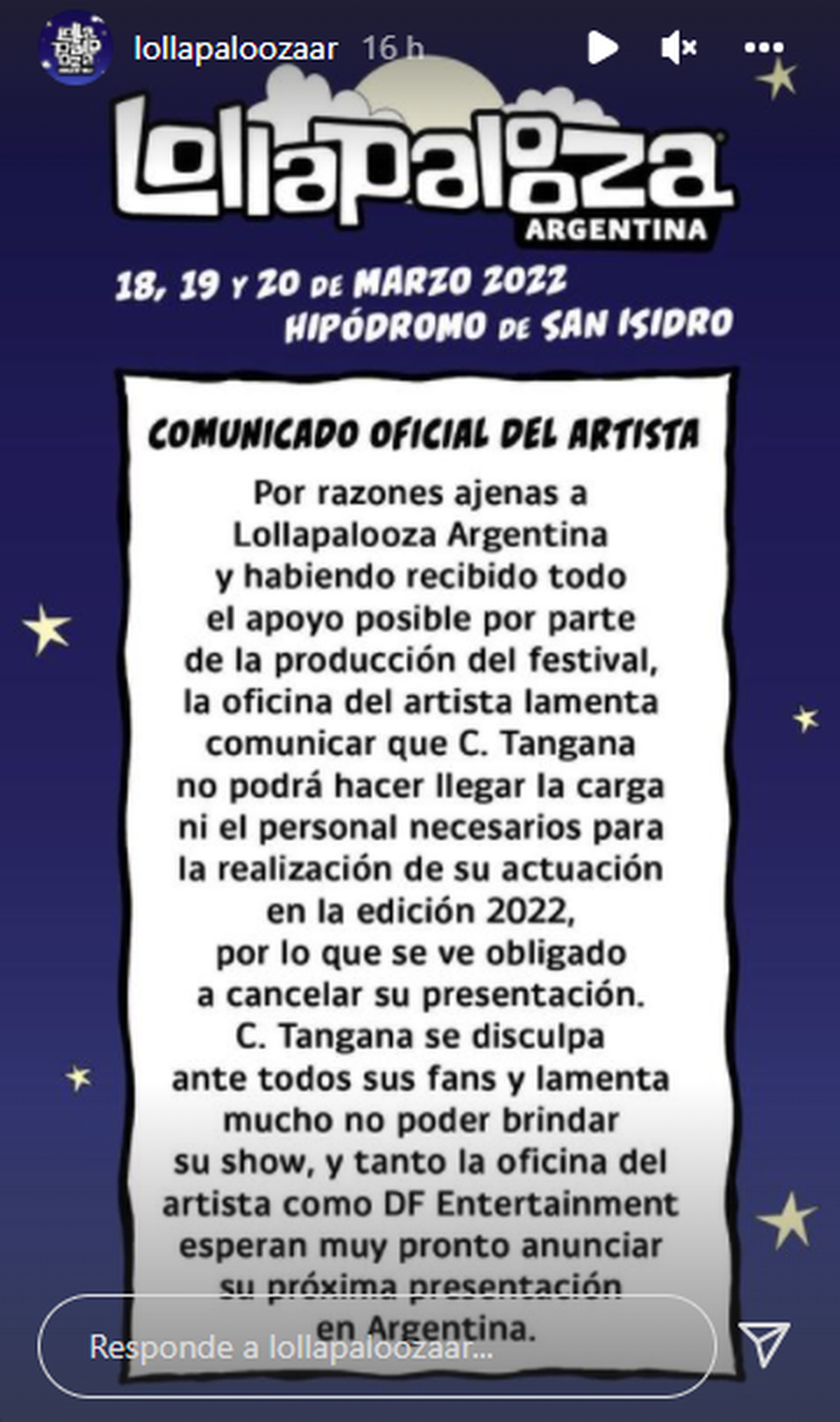 C. Tangana cancela su show en el Lollapalooza Argentina.