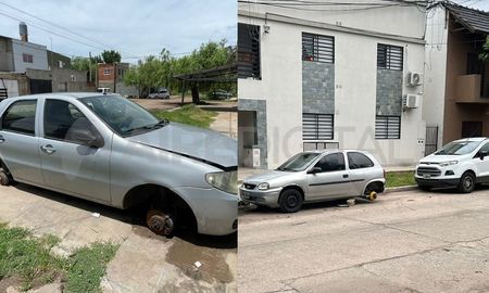 Dos autos sufrieron el robo de sus ruedas en Santa Fe. Un hecho ocurrió en barrio Santa Rosa de Lima y otro en Mariano Comas. Dos autos sufrieron el robo de sus ruedas en Santa Fe. Un hecho ocurrió en barrio Santa Rosa de Lima y otro en Mariano Comas.