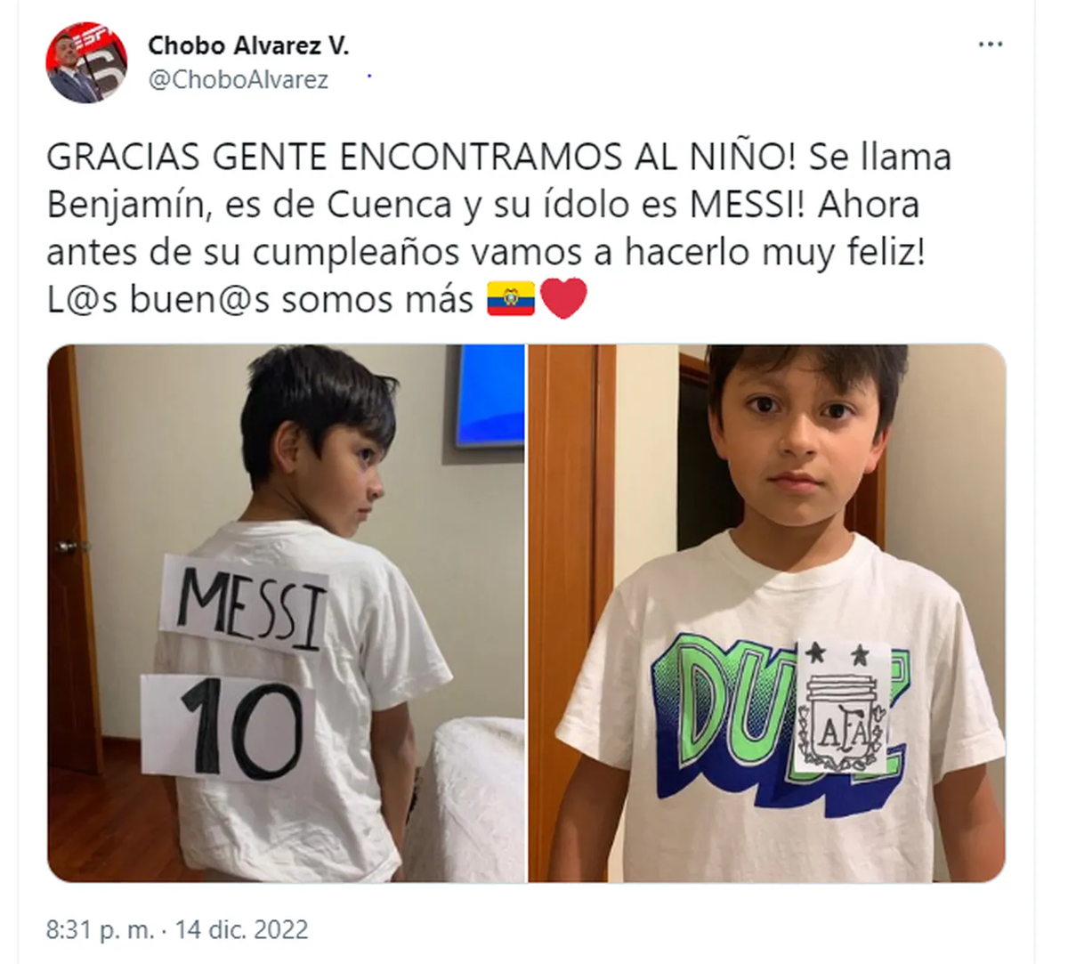 Ese niño simboliza esa pasión humilde, modesta, pero muy significativa del valor que tiene Messi.