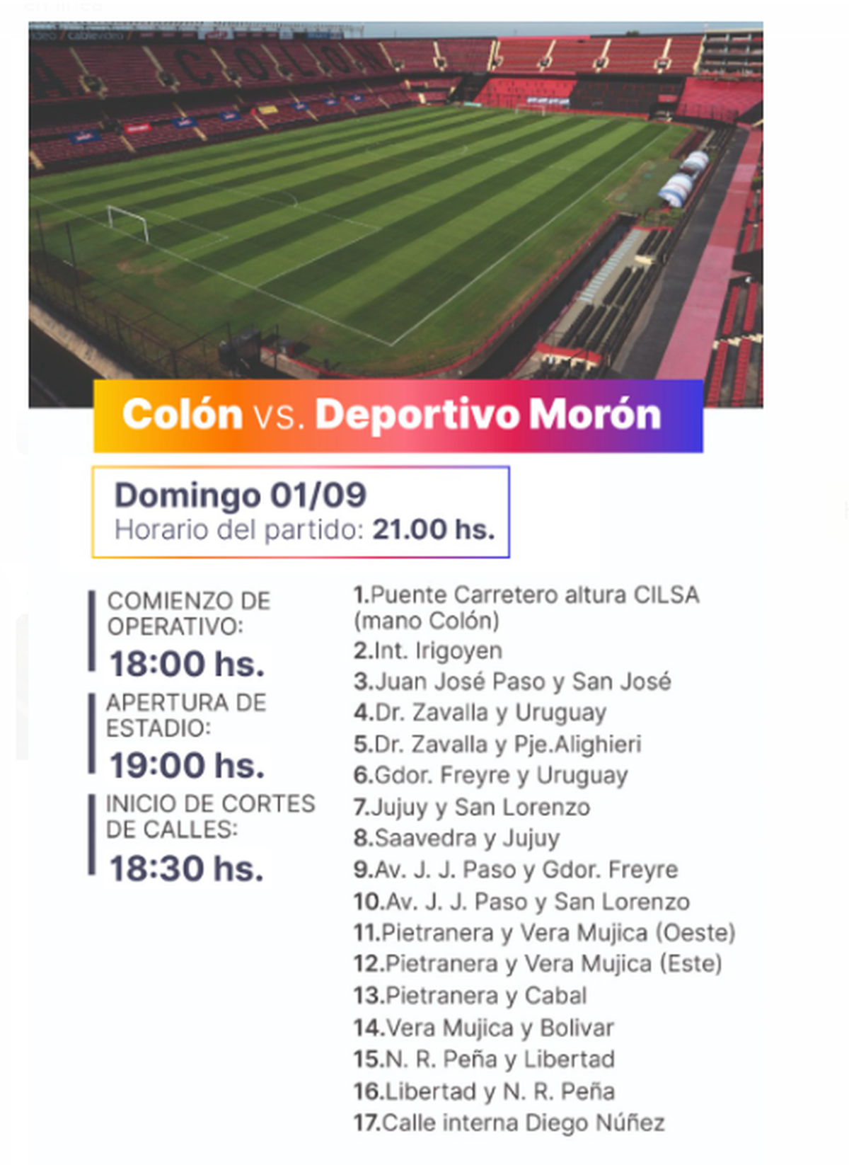Colón vs. Deportivo Morón: el anuncio que tienen que ver los hinchas antes de ir a la cancha. Colón vs. Deportivo Morón: el anuncio que tienen que ver los hinchas antes de ir a la cancha.
