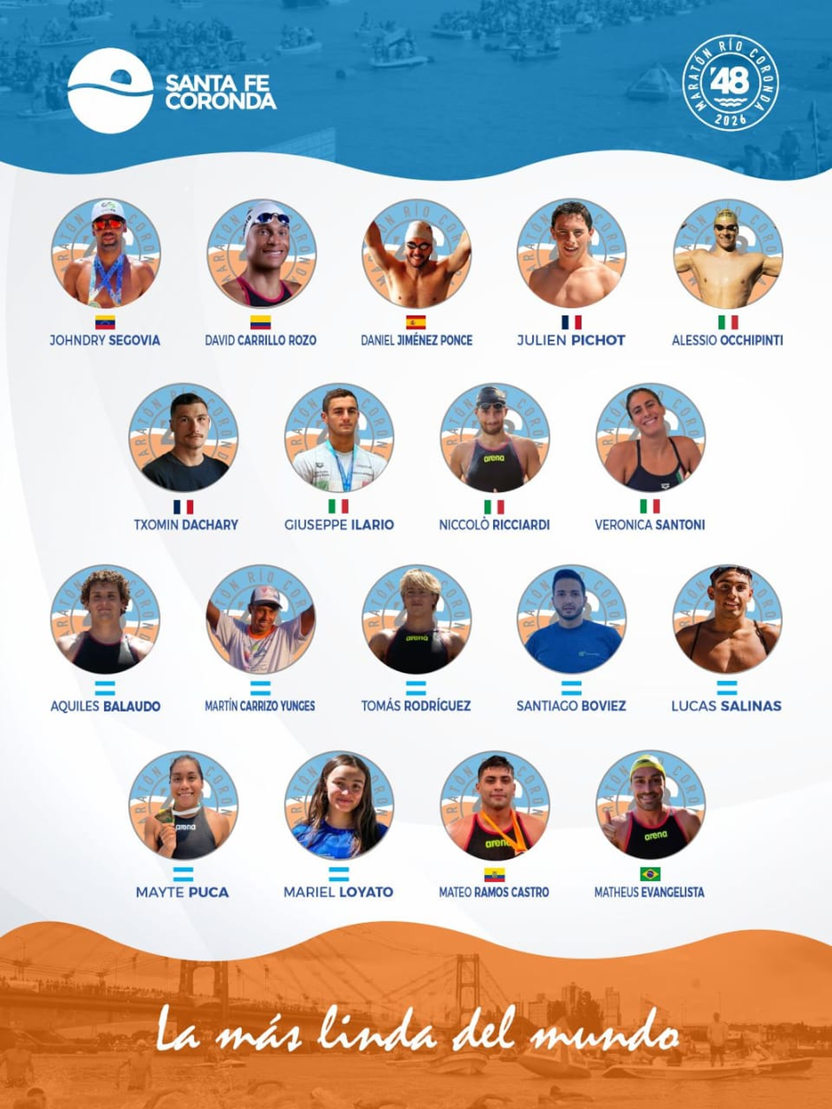 Los 18 nadadores que participar&aacute;n de la Marat&oacute;n Santa Fe-Coronda.