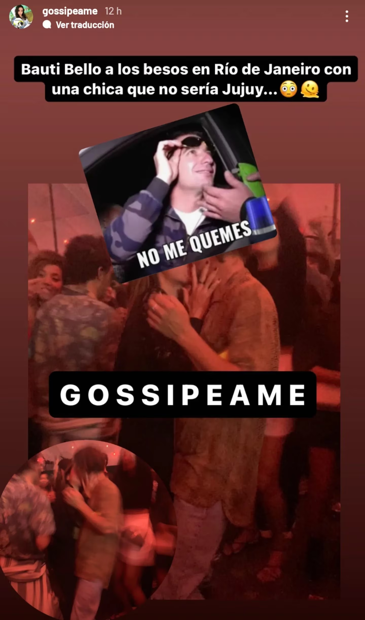 Bautista Bello engañó a Jujuy Jiménez en un boliche de Río de Janeiro. Bautista Bello engañó a Jujuy Jiménez en un boliche de Río de Janeiro.