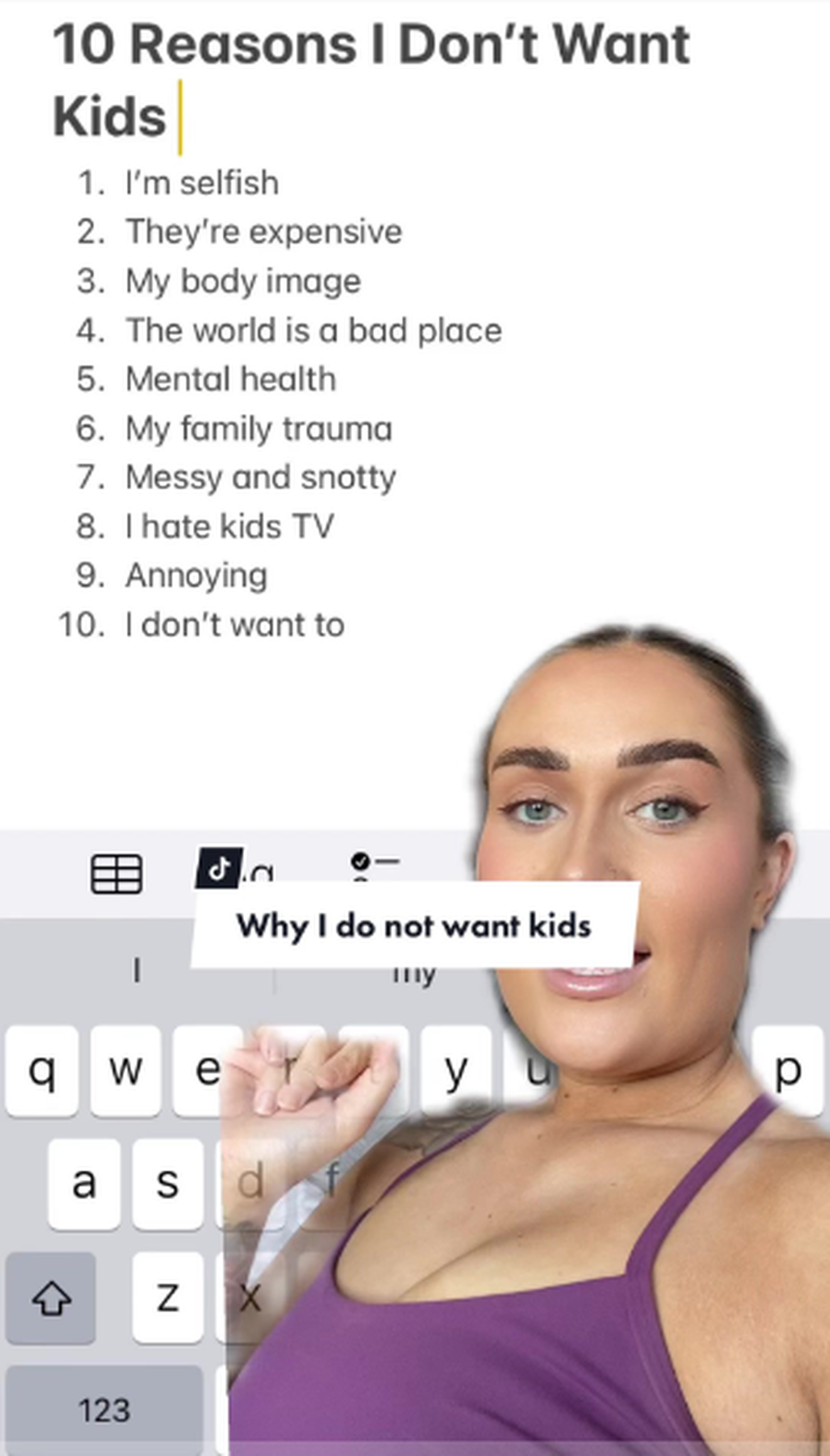 Lorella Palmer enumeró todos los motivos por los que no quiere ser madre en TikTok.