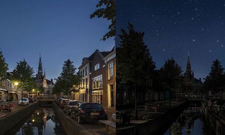 El cielo de Franeker, en Países Bajos, quedó completamente estrellado. La imagen muestra el antes y el después. El cielo de Franeker, en Países Bajos, quedó completamente estrellado. La imagen muestra el antes y el después.