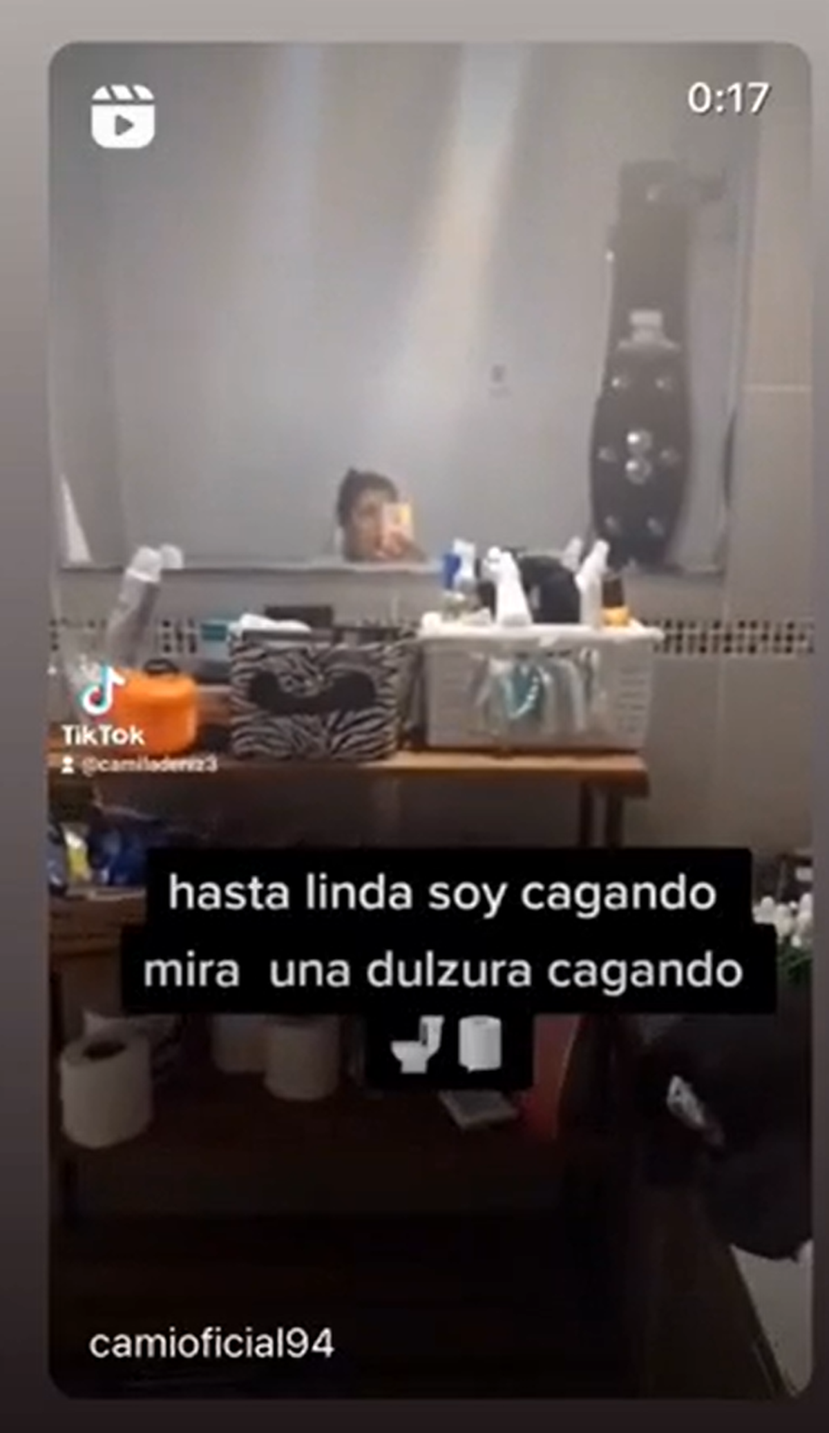 Captura del video de Camila Deniz, haciendo sus necesidades en el inodoro. Captura del video de Camila Deniz, haciendo sus necesidades en el inodoro.