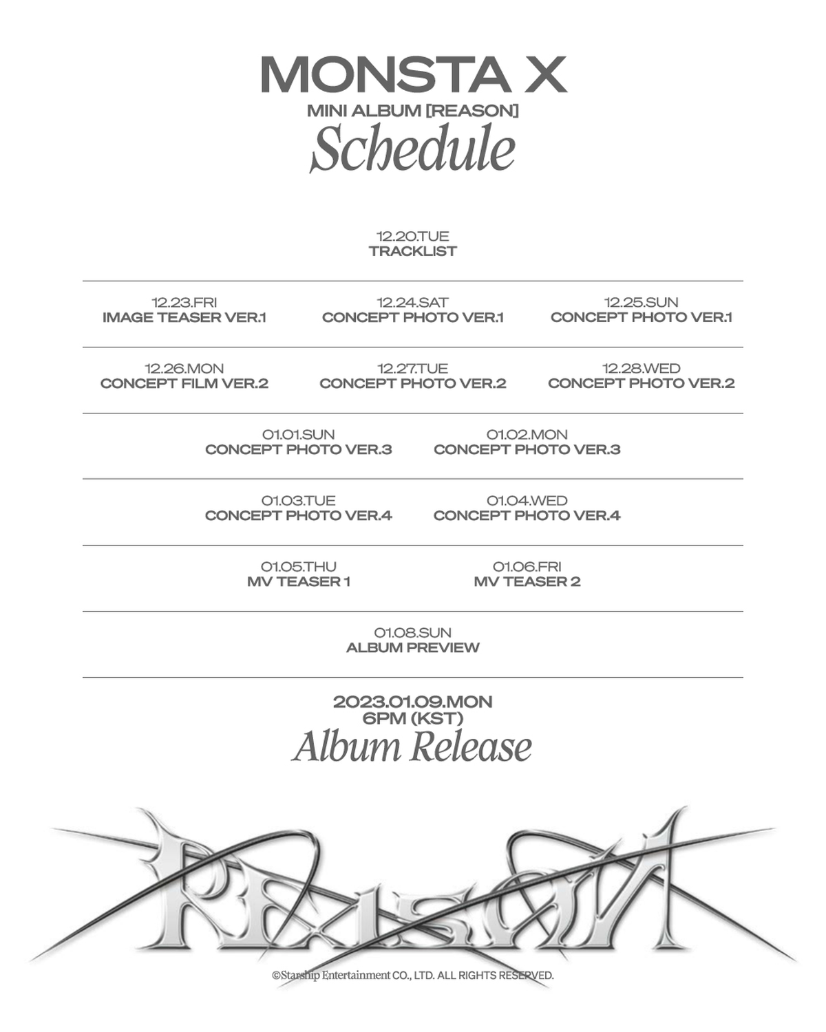 MONSTA X lanzará “REASON” el próximo 9 de enero.