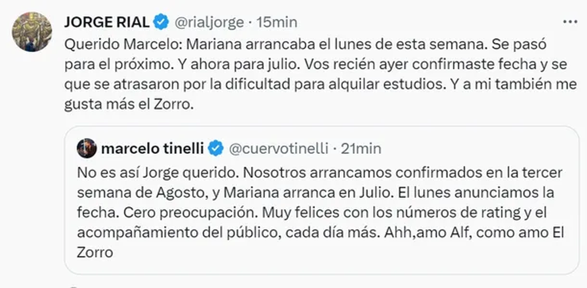 El tenso cruce en redes entre Marcelo Tinelli y Jorge Rial. El tenso cruce en redes entre Marcelo Tinelli y Jorge Rial.