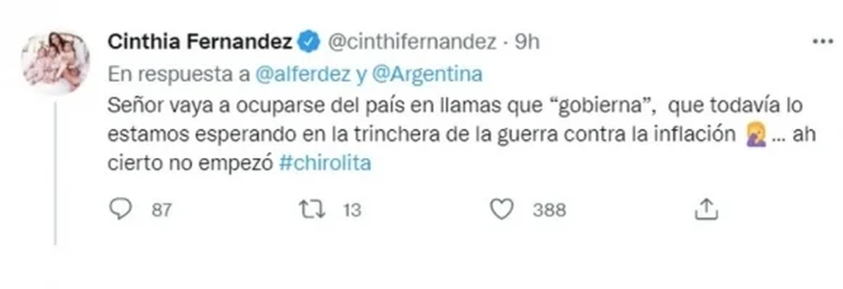 Cinthia Fernández se enojó con Alberto Fernández.