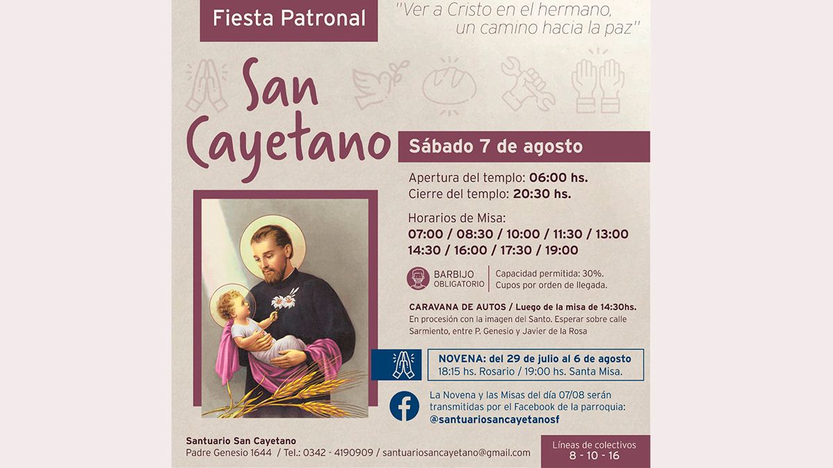 A lo largo del día se realizarán un total de nueve misas en la parroquia San Cayetano. El tránsito sobre Padre Genesio estará cortada.