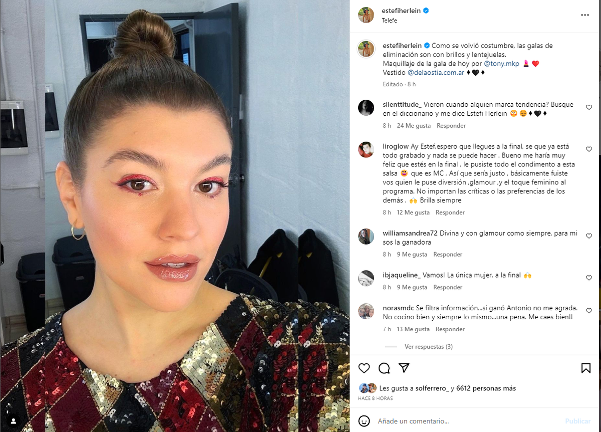 Estefanía Herlein de MasterChef mostró su look para la semifinal del programa. Estefanía Herlein de MasterChef mostró su look para la semifinal del programa.