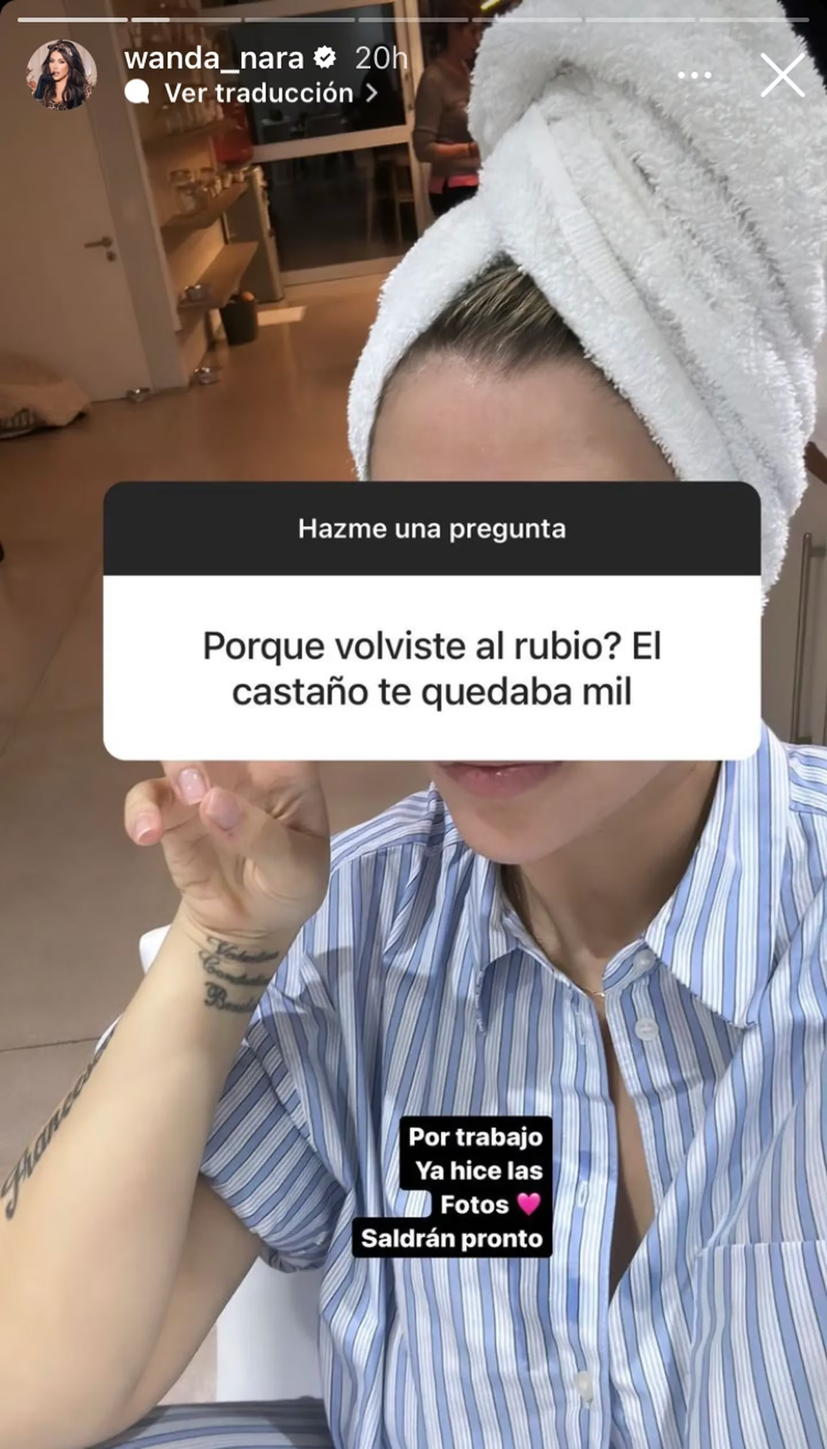 Wanda Nara explicó por qué tuvo que teñirse nuevamente el pelo. (Captura de Instagram) Wanda Nara explicó por qué tuvo que teñirse nuevamente el pelo. (Captura de Instagram)