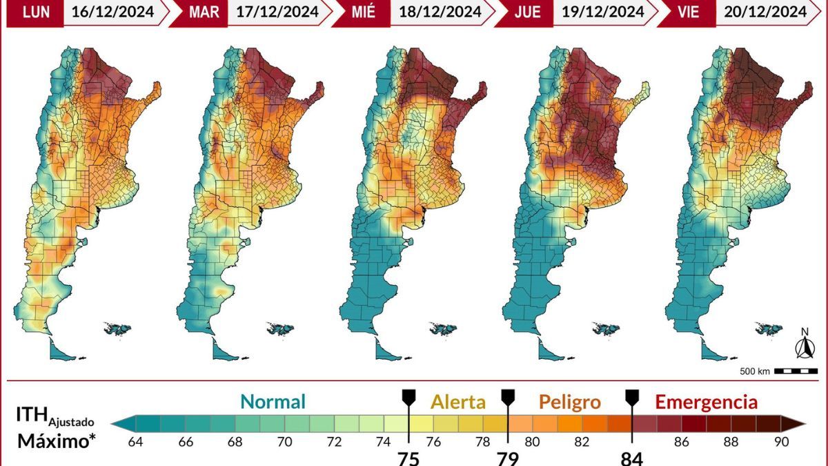 Estrés por calor en bovinos para carne. Intensidad máxima pronosticada del Índice de Temperatura y Humedad (ITH), ajustado por radiación solar y velocidad del viento