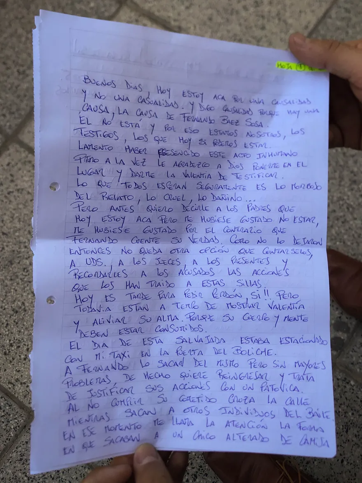 La carta tiene cuatro páginas y fue escriba por Marcos Acevedo, a las que tuvo acceso Télam.