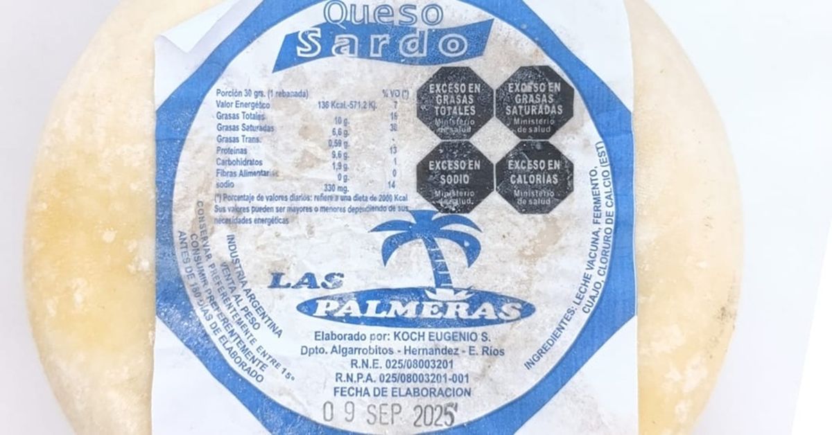 Seguridad alimentaria: la Assal prohibió el queso sardo Las Palmeras.