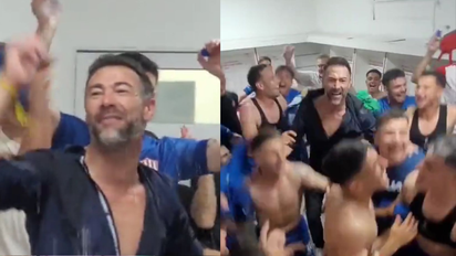 Unión: el alocado festejo del Kily González tras la victoria ante Sarmiento